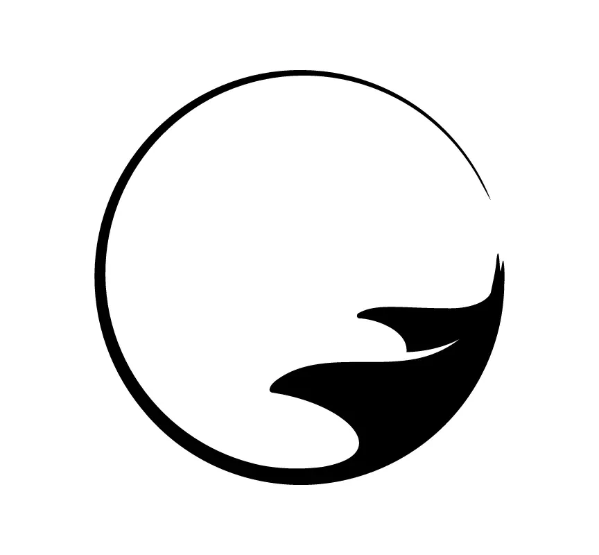 Minimalist black stingray silhouette inside a circular outline.